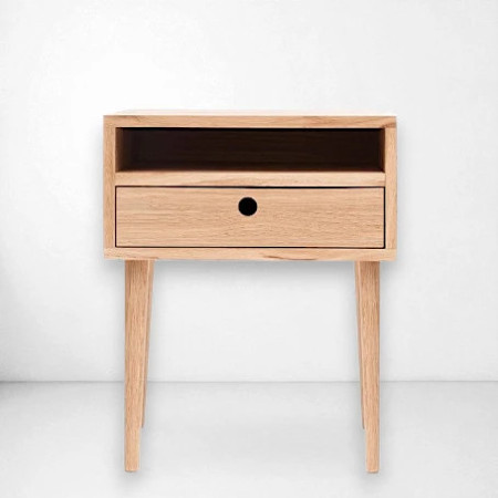 Luna Solid Oak Nightstand with Drawer and Open Shelf | Oakie