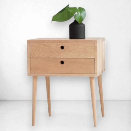 Luna Oak Nightstand with Drawers – Scandinavian Design | Oakie Studio